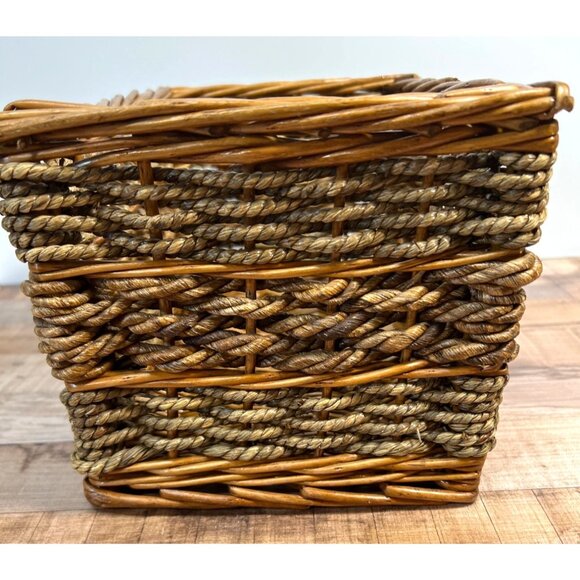 Rectangular Woven Seagrass & Wicker Storage Basket With Rope Accent Decorative O - Picture 2 of 3